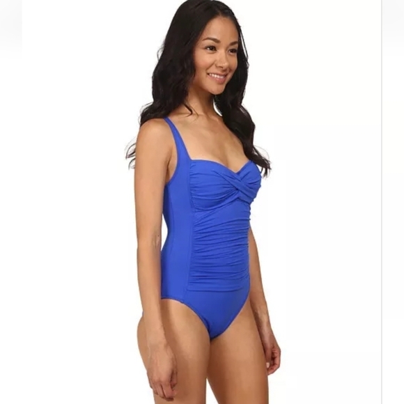 La Blanca One Piece Sweetheart Swim Suit Navy Blue Shirred Front Size 8 #LB2ZQ11 - Picture 16 of 16